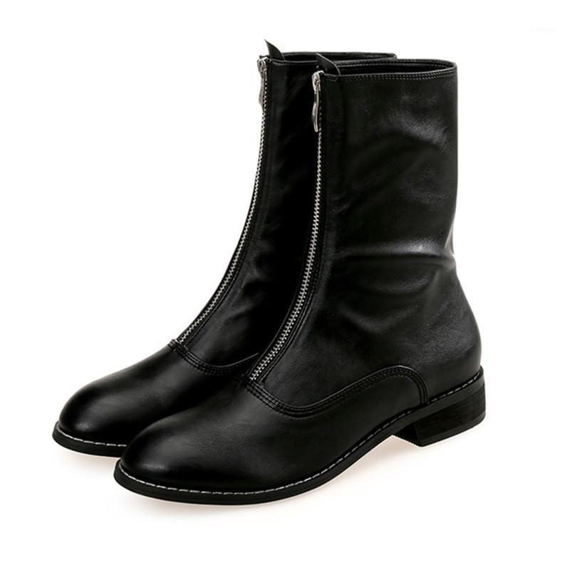 

Warm Women's Boots British Style Boots Genuine Leather 2 Lining Winter & Spring Women's Shoes Mid-Calf 3 Colors1, Black plush lining