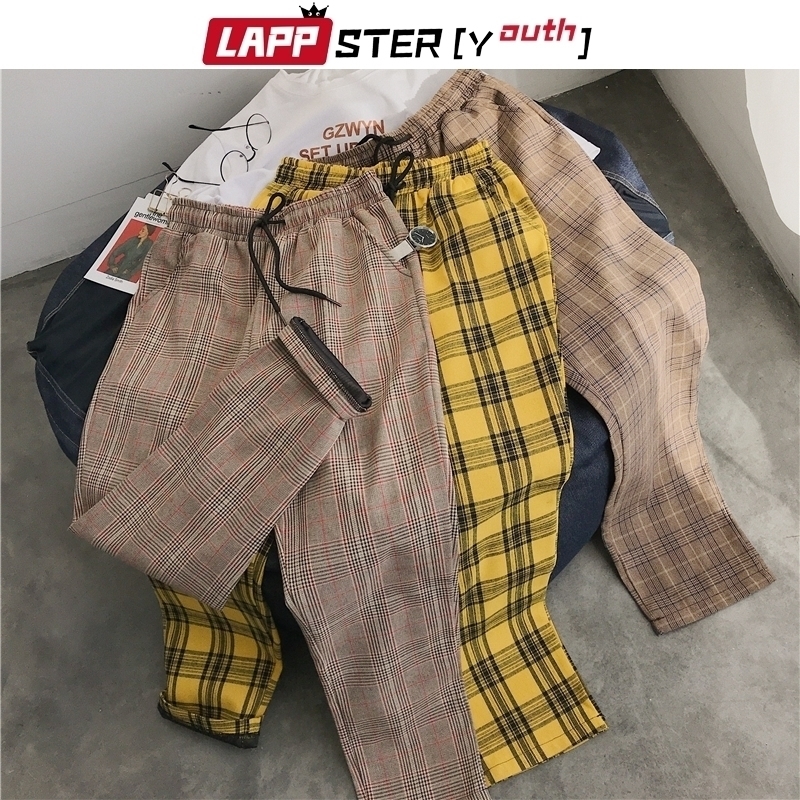 

LAPPSTER-Youth Streetwear Black Plaid Pants Men Joggers Mens Straight Harem Pants Men Korean Hip Hop Trousers Plus Size 201116, W2