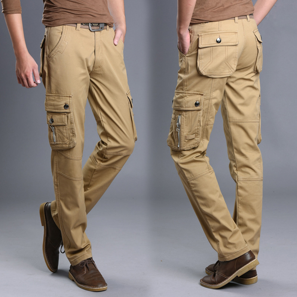

2021 New Men's Spring and Autumn Men Thin Cargo Work Outdoor Pants Multi-pockets Cotton Trousers Plus Size TWUR, Green