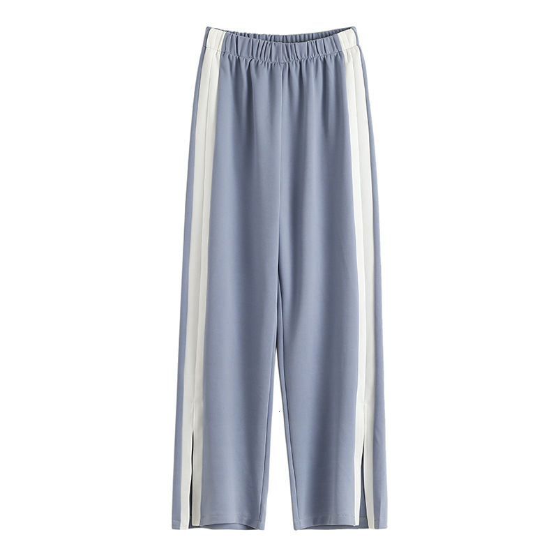 

2021 New Spring Casual High Waist Stretch Female Outwear Split Hem Stright Pants Kzj9, Sky blue.