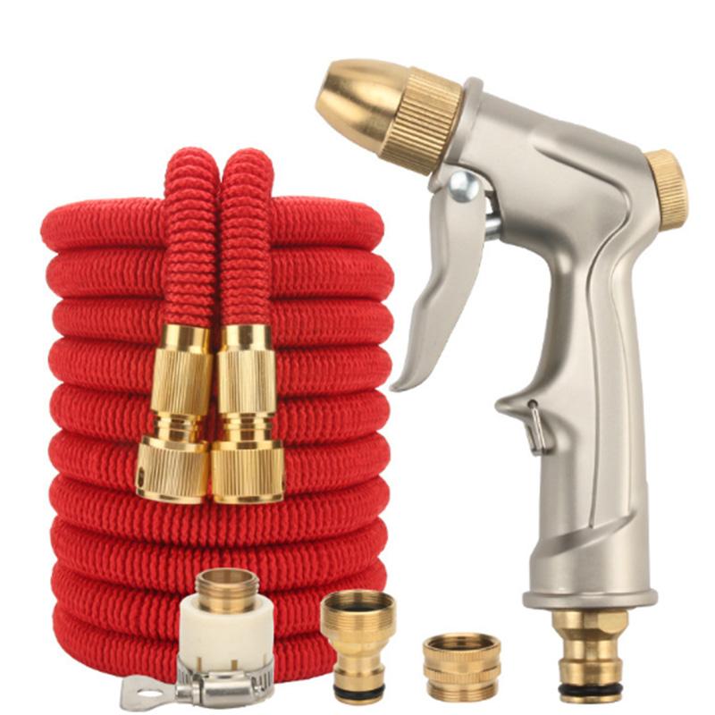 

100FT High-Pressure Car Wash Nozzle Set Hose Brush Tool Multi-Function Gardening Watering Device Water Pipe, Red