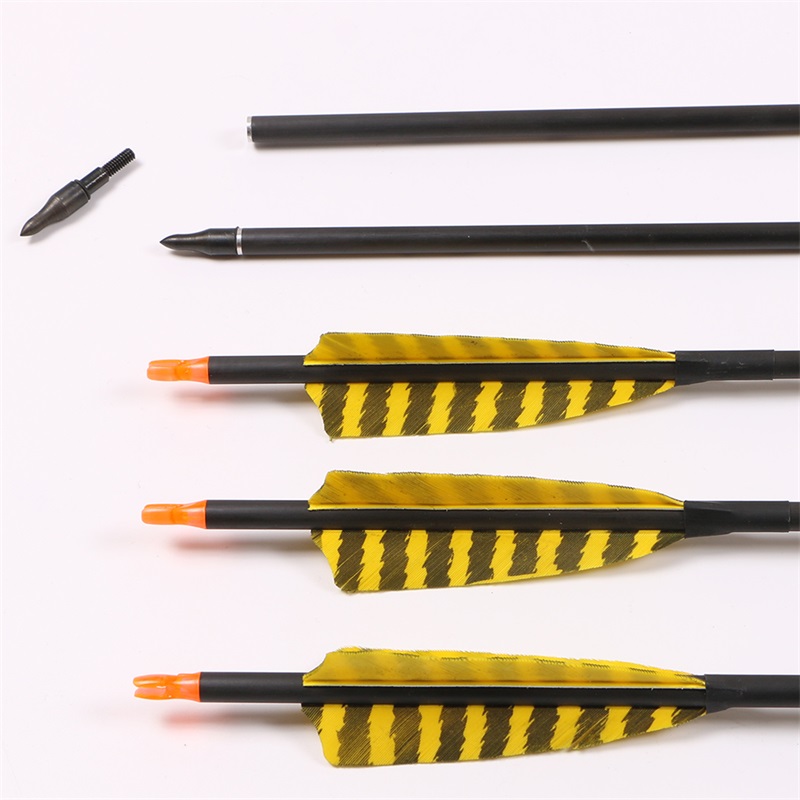 

31 inch Yellow and black stripes real feather carbon arrow ID 6.2mm hunting carbon arrows 400 spine