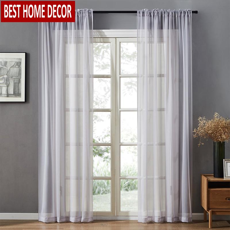 

BHD Soild Tulle Sheer Window Curtains for living room the Bedroom Modern Tulle Curtains Fabric for Kitchen Voile Blinds Drapes, White