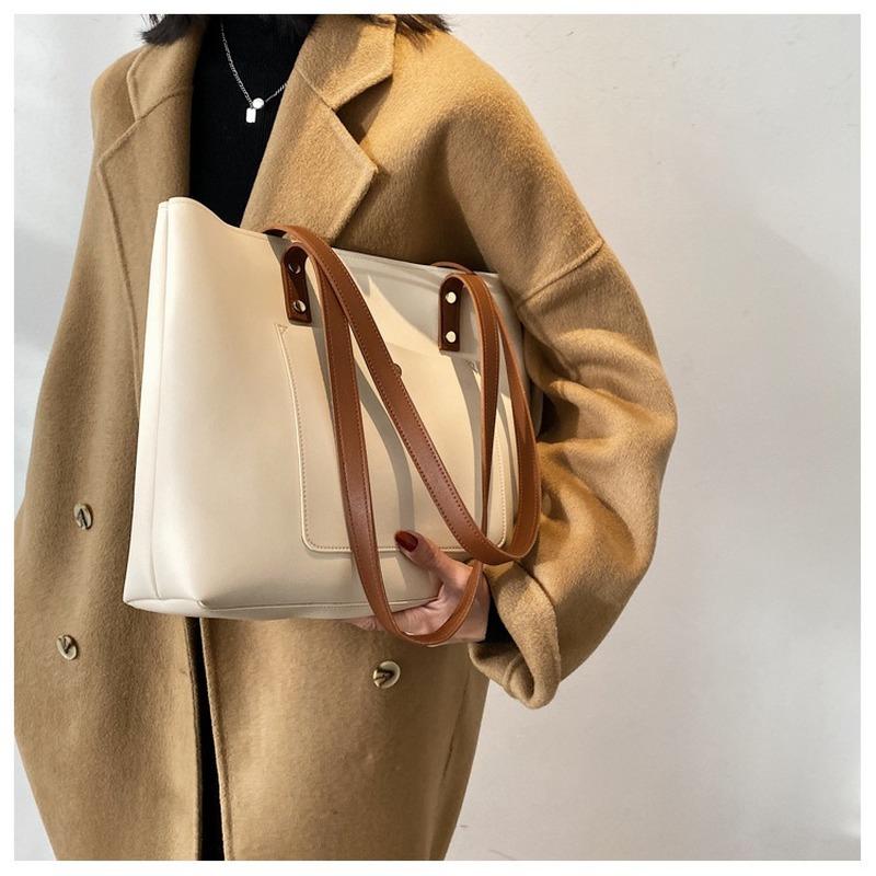 

Textured Bags, Women's Bags, Autumn and Winter New Style 2021 Fashion Ladies Simple Commuter Big Bag Tote Bag Wild Shoulder, Black