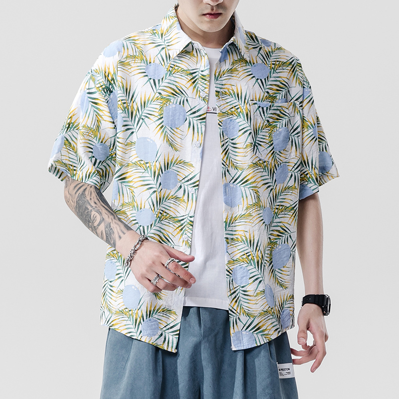 

2021 Brand New 2021beach Summer Print Flower Short Sleeves Hawaii Collar Korea Style Shirt for Men's Harajuku Clothing Fjte, C3016 1