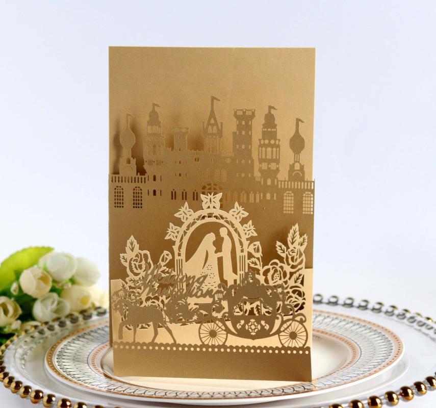

3D Wedding Invitations Card Laser Cut Invites Cards Bride And Groom Castle Greeting Cards Wedding Party Decor Supplies1