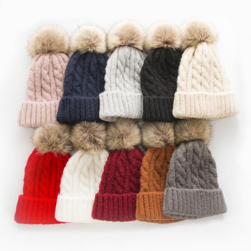 

Knit Hat Winter for Women Winter Hat Faux Fur Pom Pom Hats Female Girls Pompom Cap Casual Skullies Beanies