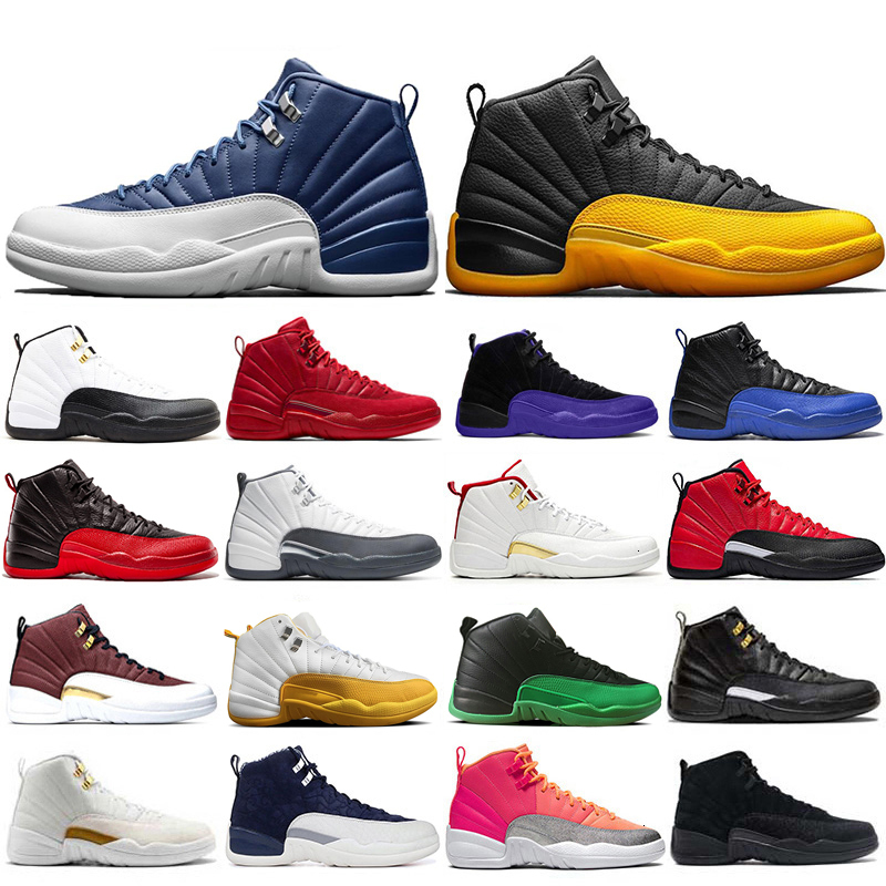 

New Michigan INDIGO 12 12s Mens Outdoor shoes university-gold flu game gym red 12s taxi playoffs GS Sports Trainers Sneakers Shoes 7-13, White;red