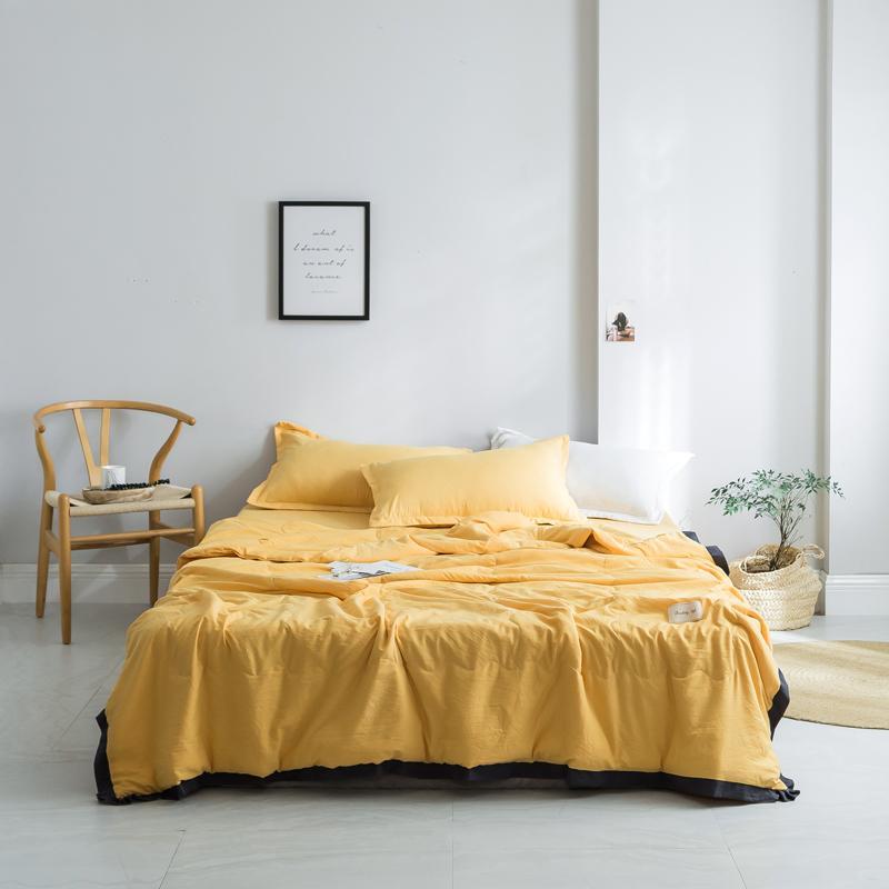 

Comforters & Sets Summer Quilt Solid Color Air Conditioning Comforter Yellow Pink Green Grey Thin Throw Blanket Soft For Queen  Beding, Style4