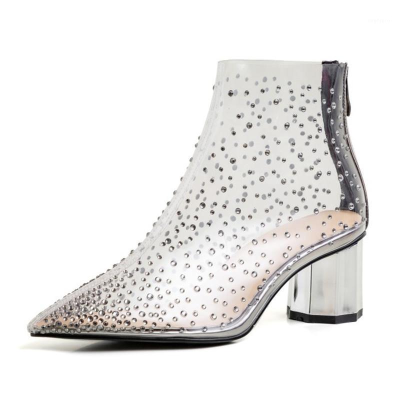 

2020 New Arrive Rhinestone Transparent Shoes Women Boots Spring Shoes Fashion Pointed Toe Ladies High Heels1