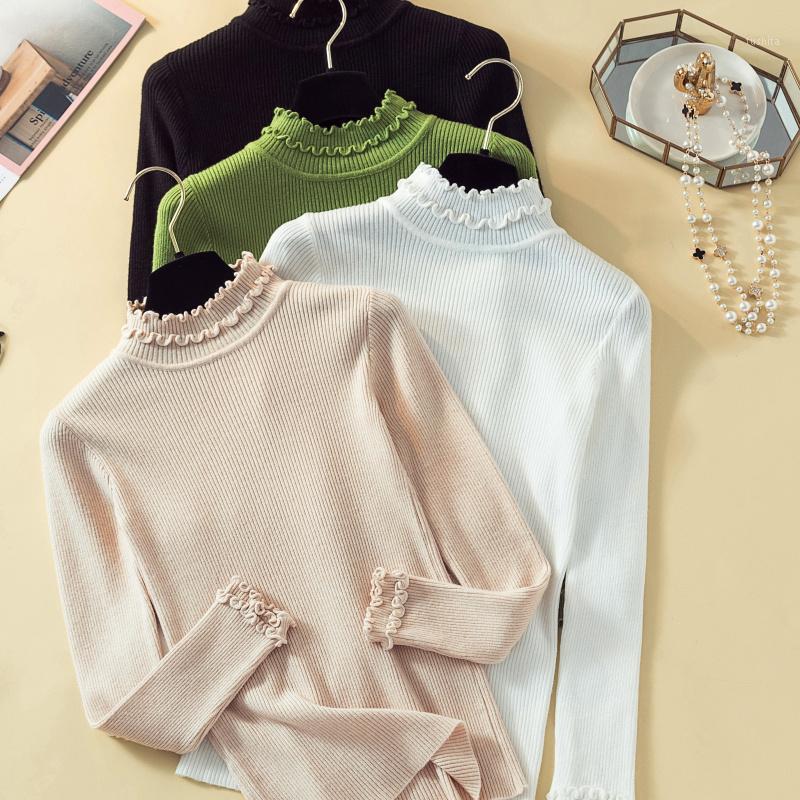 

Half Turtleneck Knitted Shirts Womens Sweaters Frill Autumn Winter Tops Women Pullover Jumper Pull Femme Hiver Dames Truien1, Black