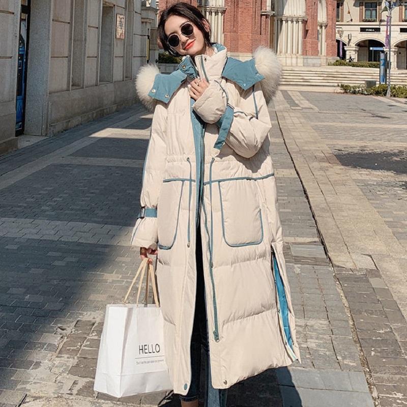 

Down padded jacket women 2020 new winter padded jacket thick mid-length over-the-knee bread Korean loose coat, Beige