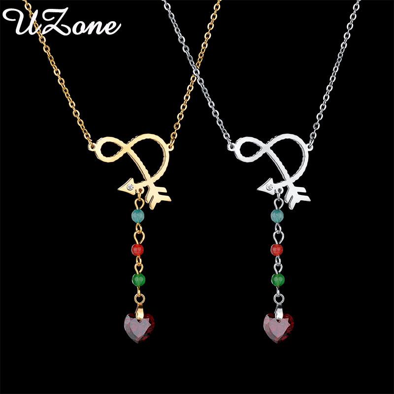 

UZone Fashion Lucky 8 Word Pendant Stainless Steel Infinity Love Heart Charms Statement Necklace For Women Gift