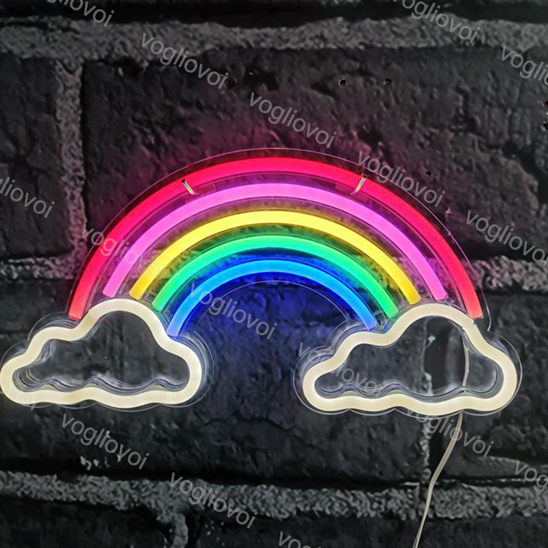 

Led Neon Sign SMD2835 Night Light Design Rainbow Double Cloud Model With Transparent Backplane Holiday Xmas Party Wedding Table Lamps DHL