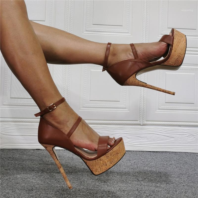 

Sandals Unisex Men Women 15cm Super High Heels Open Toe Ankle Strap Platform Stiletto Heel Brown Pumps 41 42 43 44 46 9 10 12 131
