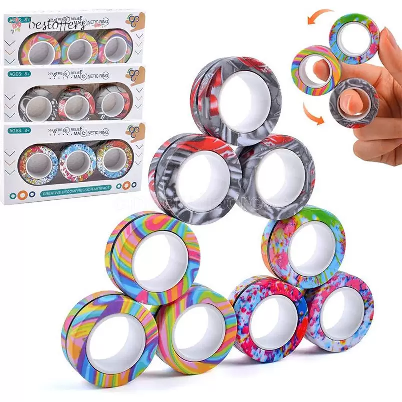 

Magnetic Rings Fidget Spinner Toy for Anxiety Relief Stress Sensory Toys Therapy Pack Adults Teens Kids