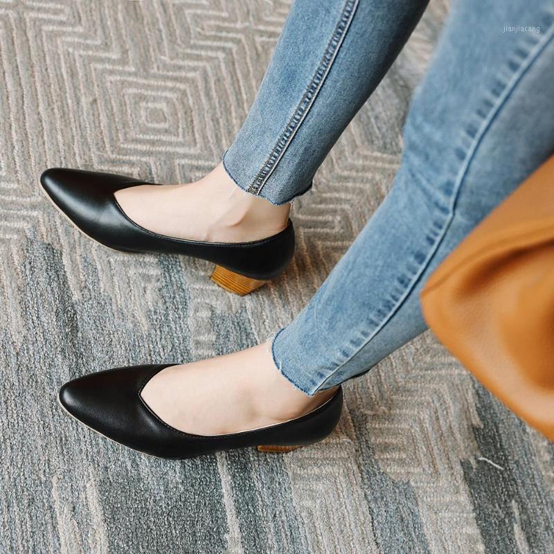 

Fashion Women High Heels Sexy mid Heel Pointed toe Shallow mouth shoes Thick heel Women pumps Work shoes size 34-431, Beige