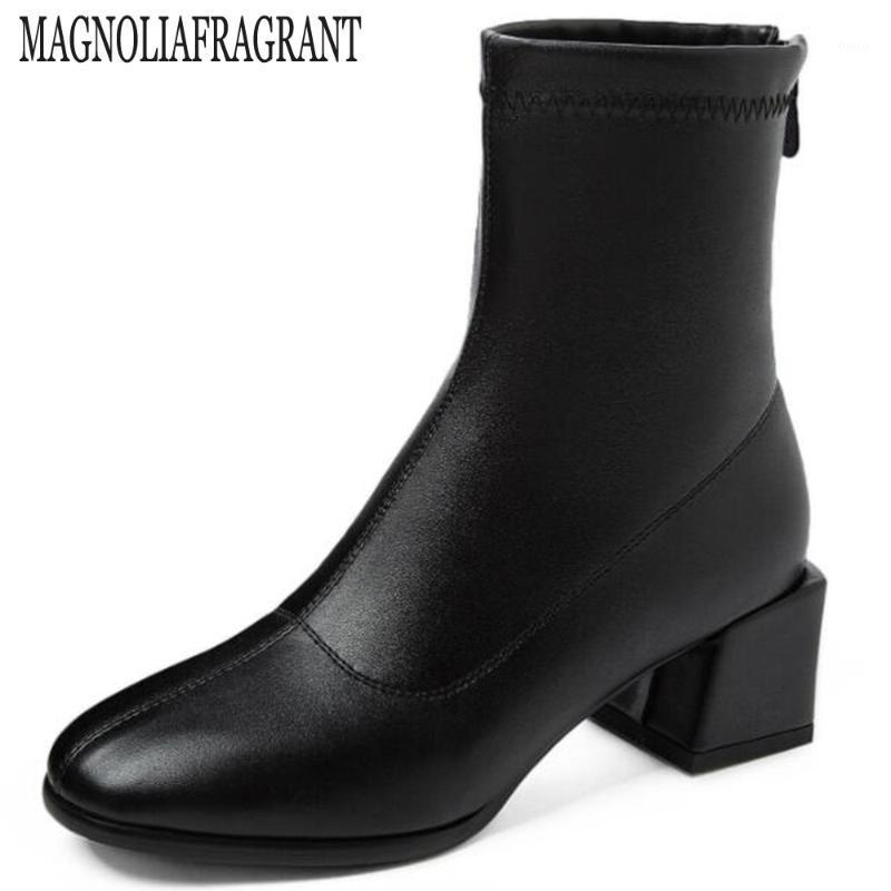 

New Women's Shoes Simple Boots Ladies Winter Shoes Fashion Warm Boots Ankle Square heel Slip-On Outside hy9891, Black