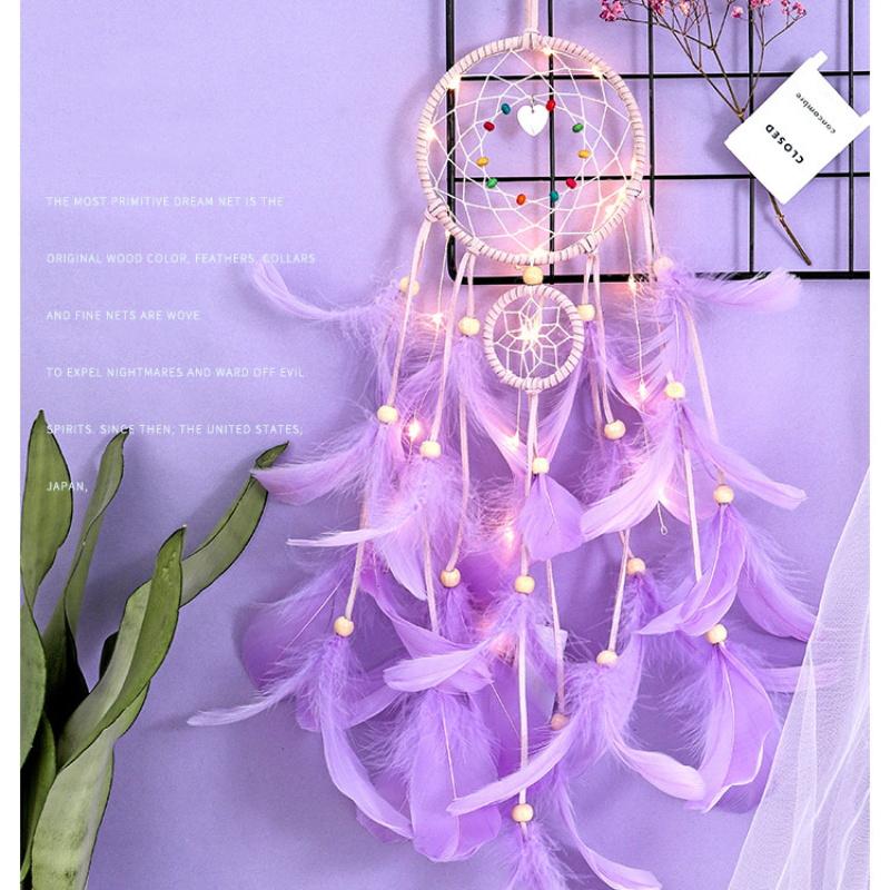 

Dream Catcher Led Handmade Dreamcatcher Feathers Night Dream Catchers Ornament Wall Hanging Wind Chimes for Home Room Decoration