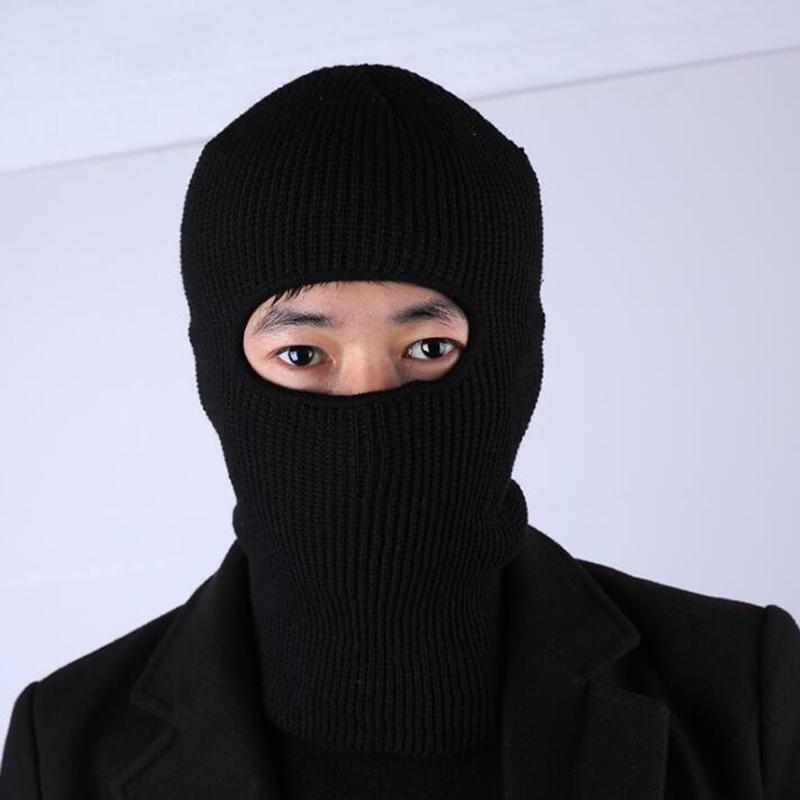 

Black Color Full Face Cover Ski Mask Hat Motorcycle Cycling Protection Windproof Knitted Beanies Hat Army Tactical CS Balaclava, 3 holes