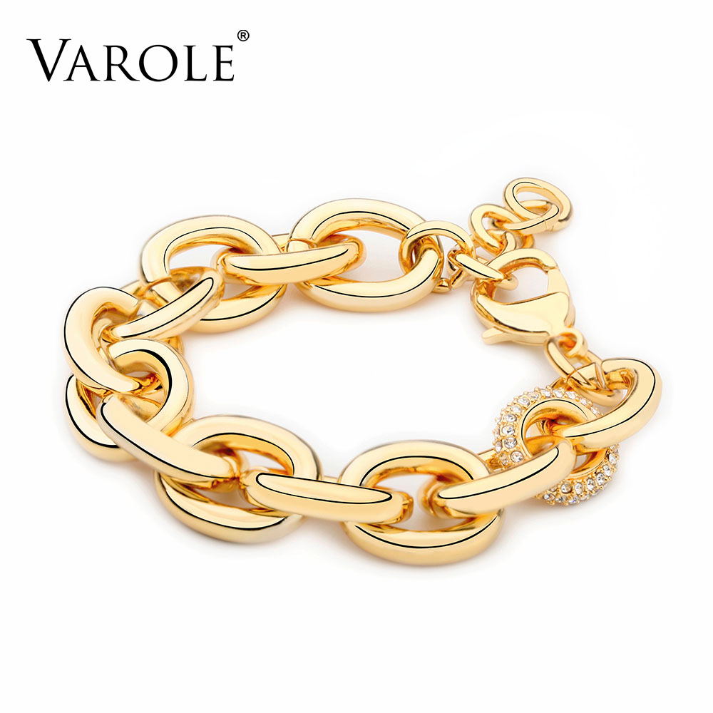 

VAROLE Punk Big Link Chain Bracelet With Crystal Gold Color Femme Bracelets For Women Fashion Jewelry Pulseras