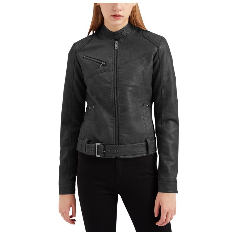 

Coats And Jackets Women 2021 Slim Leather Stand Collar Zip Motorcycle Suit Belt Coat Motorcycle Jacket Women Clothes Tops, Black
