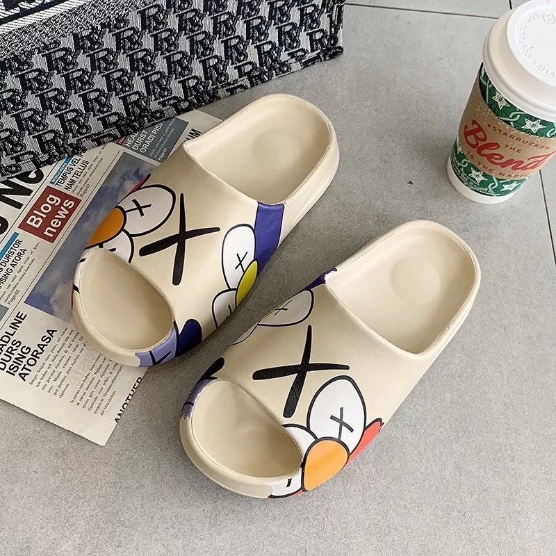 

Graffiti Pattern Flip flops Women Indoor Couples Platform Slippers Comfortable Non Slip Home Slides Soft Sole Slides Women's #Ko9R, Black