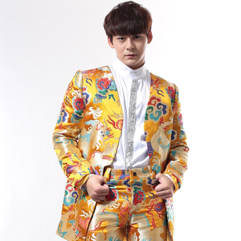 

3XL ! 2020 Men' Vintage hanfu chinese style tang suit wedding dress costume clothes embroidery robes costume singer costumes, Suit and pants