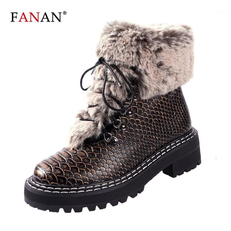 

FANAN Comfortable Square Heel Boots with Fur Lace-up Round Toe Handmade Women's Ankle Rubber Boots Shoes Cowhide Snow 20201, Black