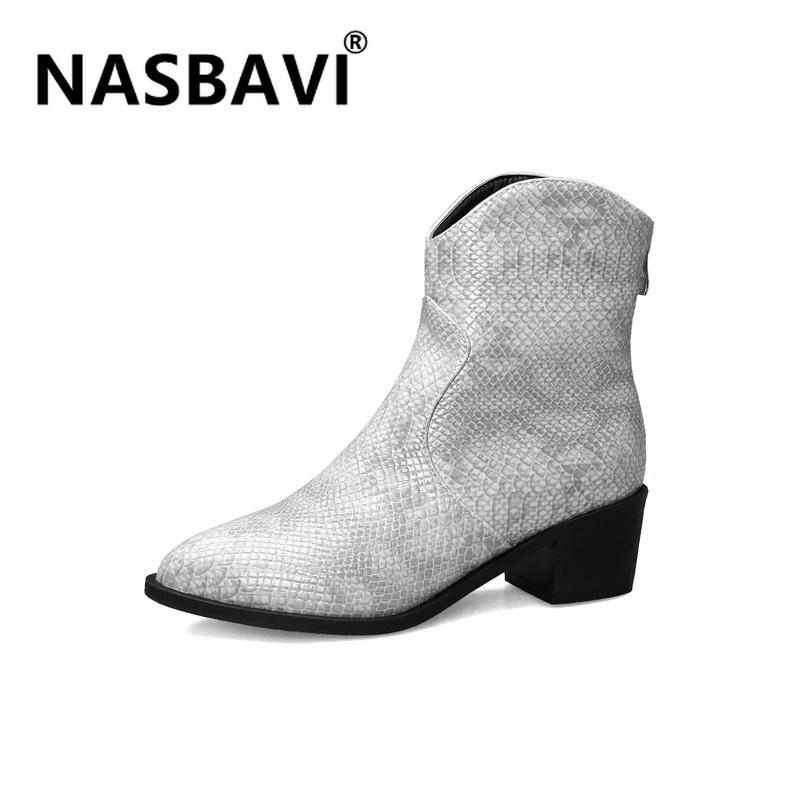

2020 Autumn Ankle Boots Women Pu Leather mid Heels Western Boots Pointed Toe Zipper Fashion Winter Short Woman Shoes, Black
