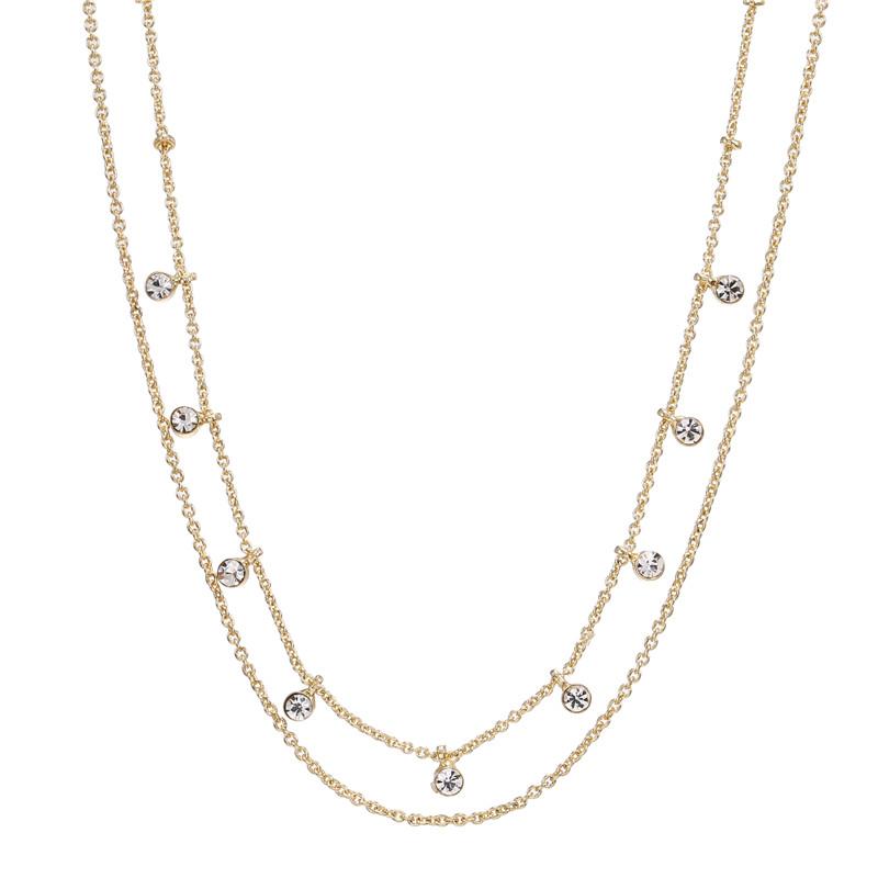 

Luxury Gold Color Collerr Rhinestone Pendant Necklace Round Crystal Women Long Chain Necklace For Wedding Jewelry