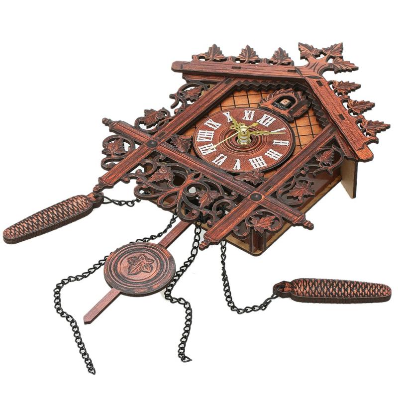 

LUDA-Vintage Wood Cuckoo Wall Clock Hanging Handcraft Clock For Home Restaurant Decoration Art Vintage Swing Living Room