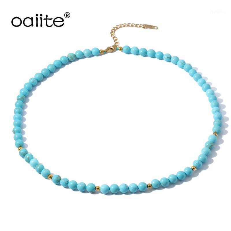 

OAIITE Statement Vintage Choker Natural Stone Chain Beaded Necklace Women Layered Short Necklaces1