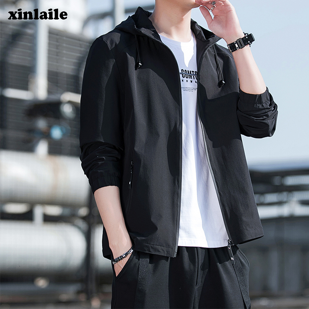 

New Cover Parka Windproof Jacket with Male Hoodie Fashions Men All-game Top Youth Quality 40je, Black.