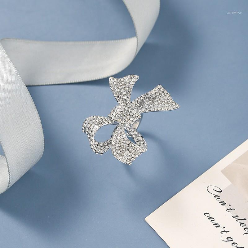 

New contracted sweet Hyperbole opening Rings joker elegant atmosphere bowknot Crystal Party Women Rings adjustable 20201