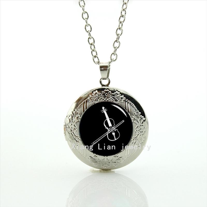 

Collares New Fashionable Stylish Picture Locket Necklace Violin Fiddle Musical Instrument Musician Jewelry T855
