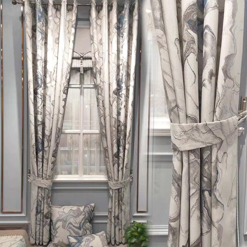

European Luxury Jacquard Curtains For Living Room Beige Drapes Window Panel Fabric Curtain For Bedroom Shading 80% Custom, Curtain2