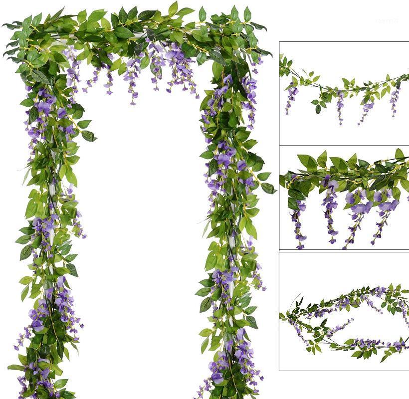

2m Artificial Flowers Silk Wisteria Garland Vine Rattan Silk Hanging Flower for Home Garden Outdoor Wedding Arch Floral Decor1, Purple