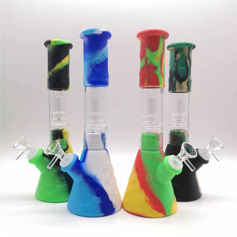 

Silicone beaker Bong Percolators Perc water pipes shisha hookah percolator tube sets With Glass Bowl smoking bongs