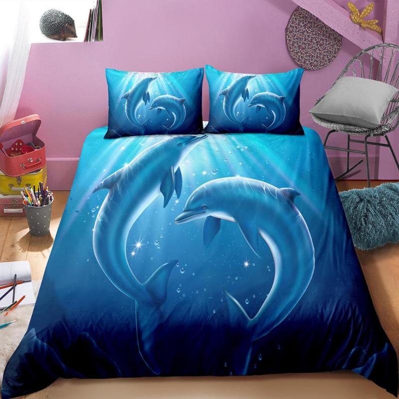 

Printed Bedding Sets Luxury Dolphin Seascape Duvet Cover Set with Pillowcase Comforter Cover Home Textile King Full Queen Size, As picture