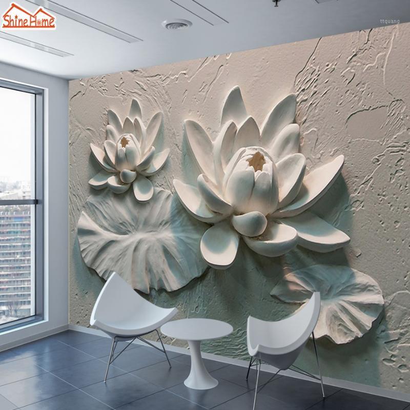 

ShineHome-Modern Large Floral Lutos Embossed Wallpaper 3d for Walls Wallpapers 3 d Living Room Shop Cafe Wall Paper Mural Rolls1, Non woven material