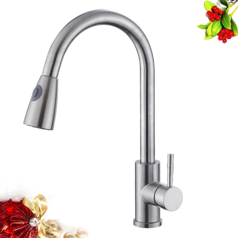 

304 Stainless Steel Kichen Bathroom Hot And Cold Tap Pulling Type Faucet Stretch Adjustable Faucet (with 2pcs 60cm Soft Tube Sil