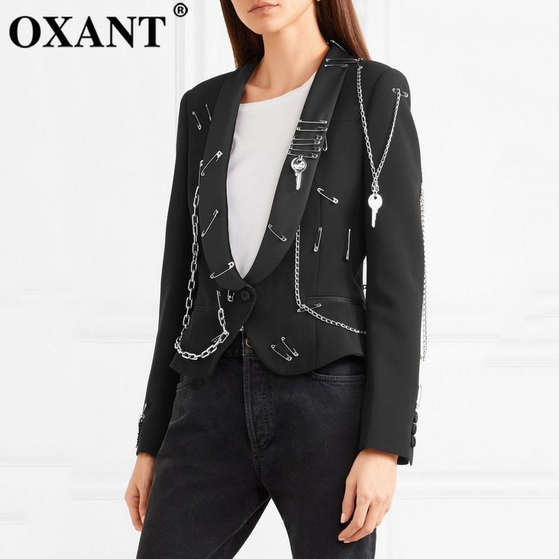 

OXANT Metal Ring Women' Jacket Pin Patchwork Black Slim Short Blazer 2020 Autumn Fashion Harajuku Large Size Clothing, Black blazer