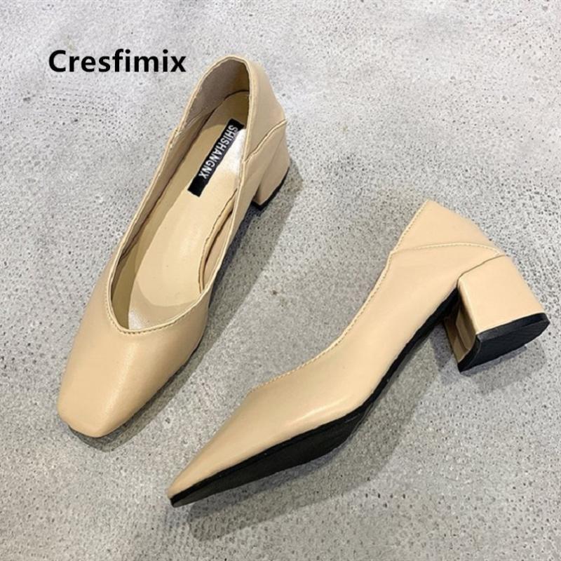 

Cresfimix Women Cute Sweet Beige Round Toe Pu Leather Slip on High Heel Shoes Ladies Cool Blue Summer High Heel Pumps B55511