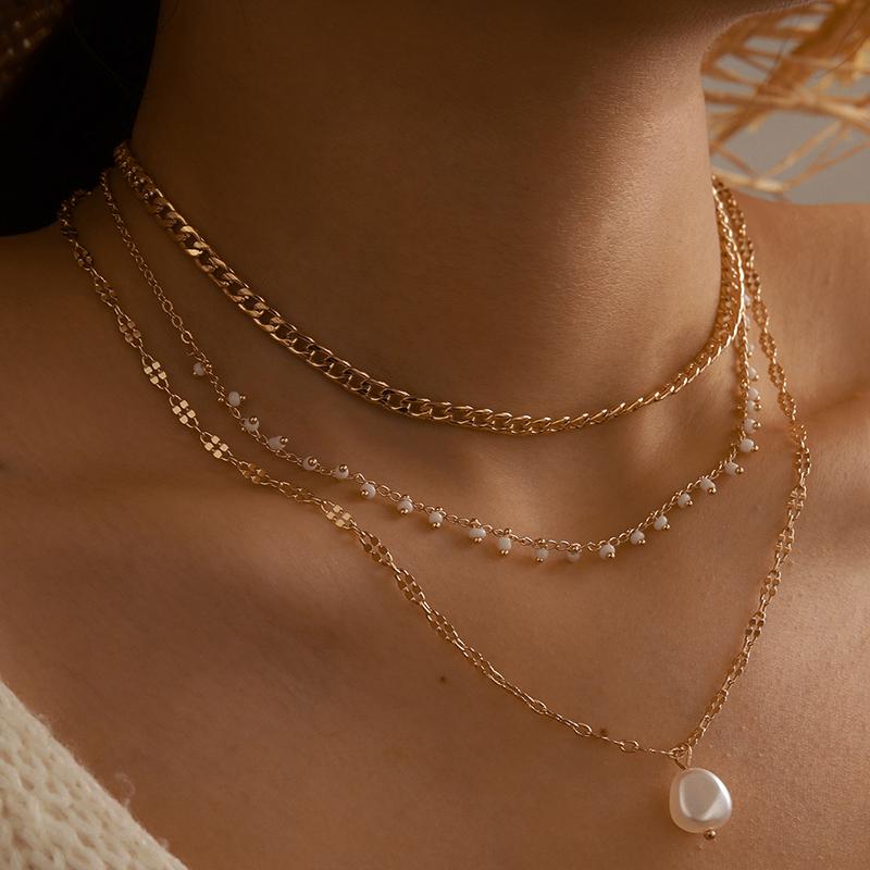 

Vintage Pearl Pendant Necklace for Women Multilayer Gold Color Beaded Clavicle Chain Trendy Jewelry Party Gift 15206