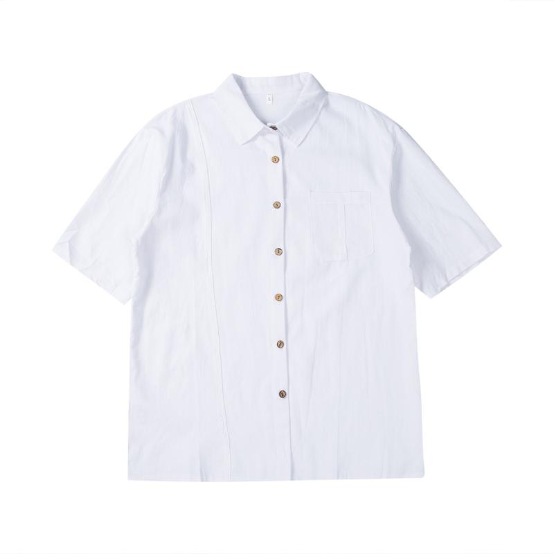 

Hot Sale Mens Fashion Short Sleeve Linen Loose Shirt Casual Summer Shirt Breathable Soft V-Neck Tops Plus Size -3XL, Black