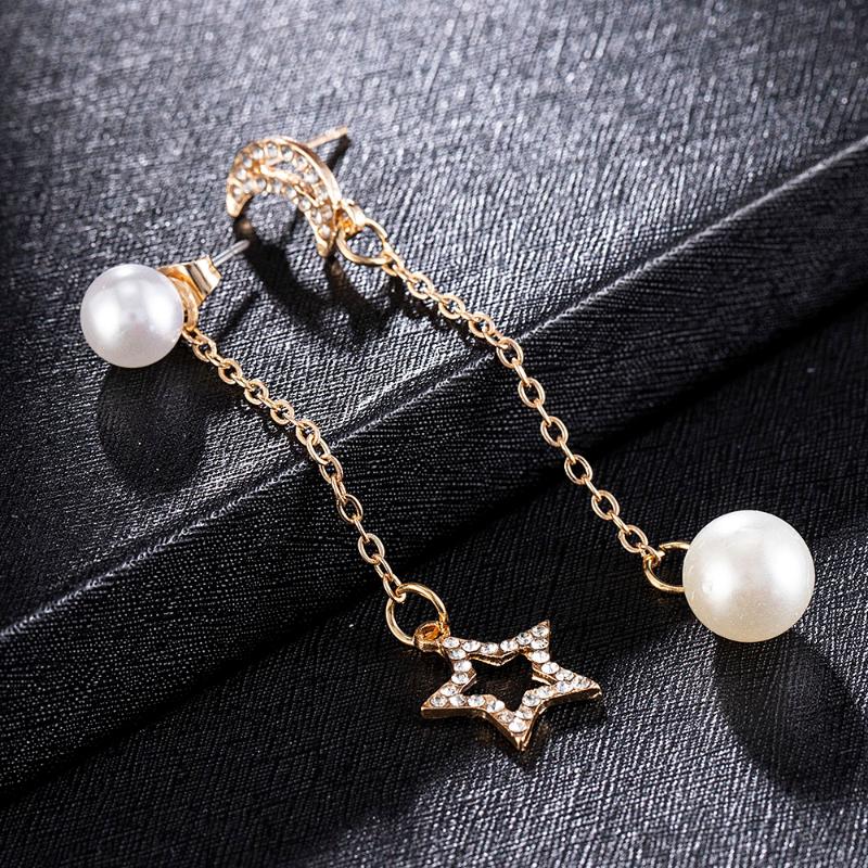 

2020 New Golden Pearl Star Moon Drop Earrings Women Fashion Korean Hanging Dangle Earring Wedding Geometric Jewelry Gift