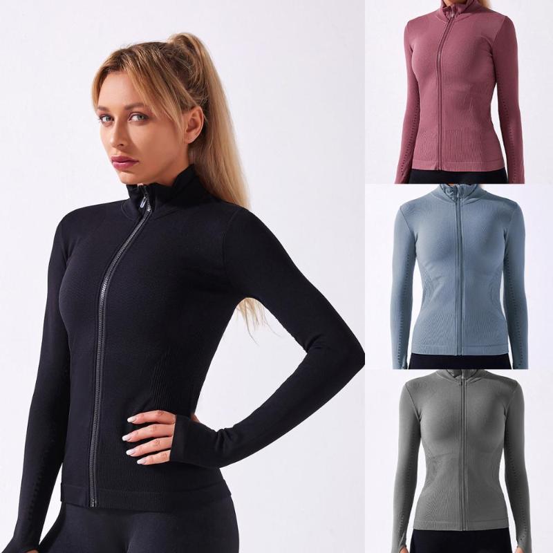 

Women' Knitted Yoga Sports Fitness Wear Long-Sleeved Tops Seamless Yoga Jacket Autumn And Winter DS96, Grey top