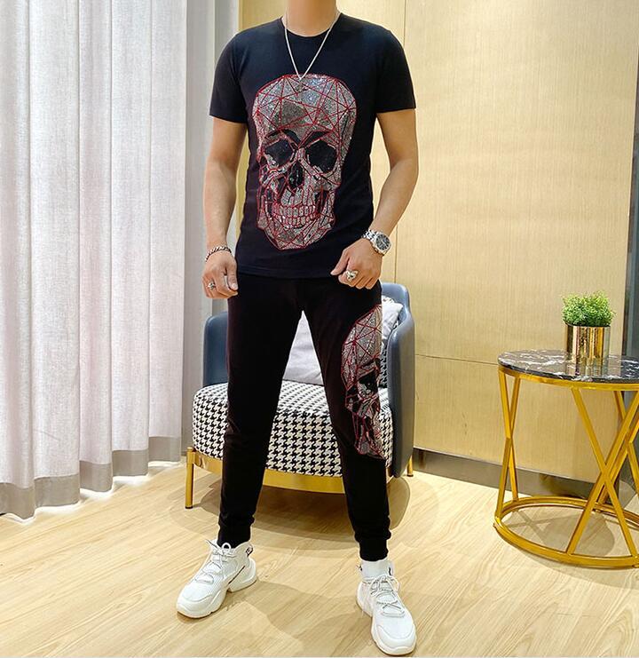 

Short Men's Suits Sleeve Sets of Neck Thin Diamond Long-sleeved Stone Sweaters 2020 Hot Drill Design 7ydp, Black