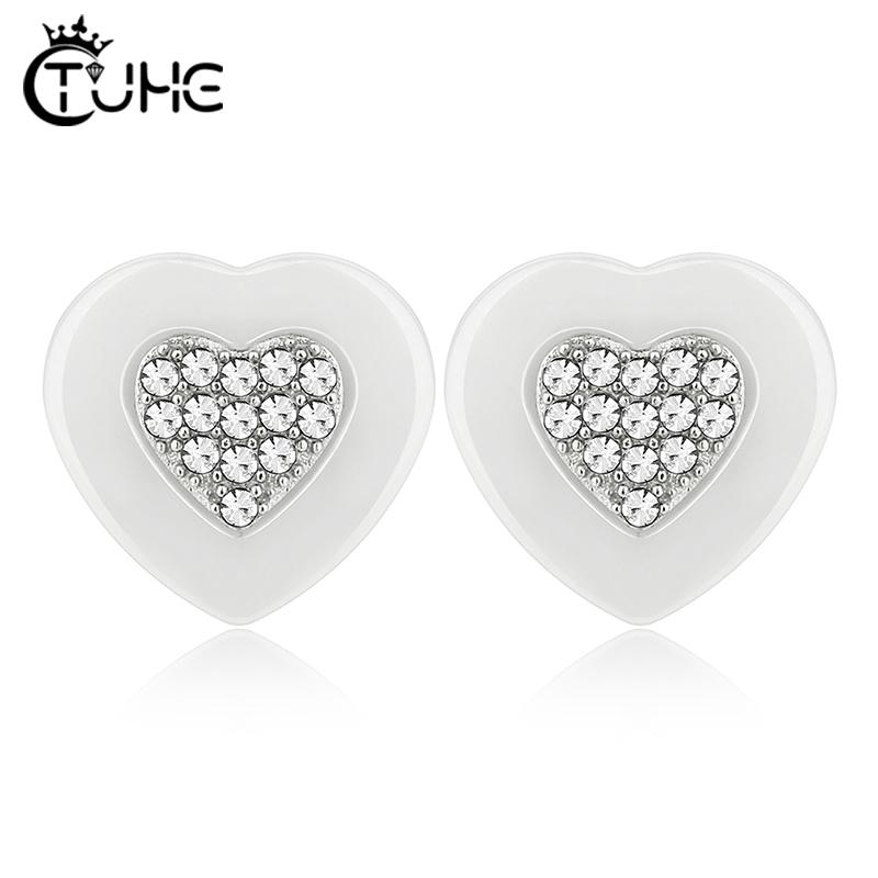 

Stud Heart Shaped Earrings For Women Girls With Black White Smooth Ceramic Cubic Zircon 2021 Trend Jewelry Christmas Gift